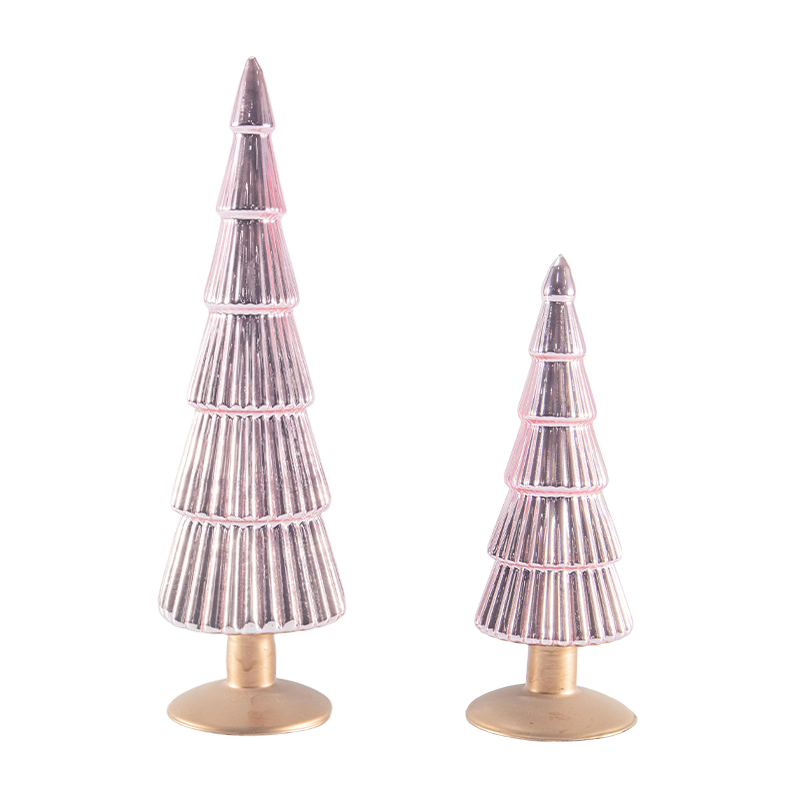 8×20 & 8×25cm ストライプ クリスマス ガラスツリー 2点セット 卓上 ホリデーデコレーション