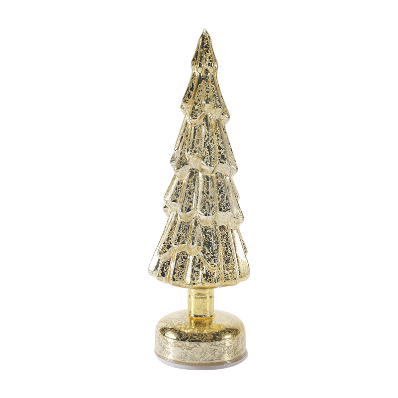 10×35cm 回転透明ガラスクリスマスツリー 温かみのあるLEDグロー付き