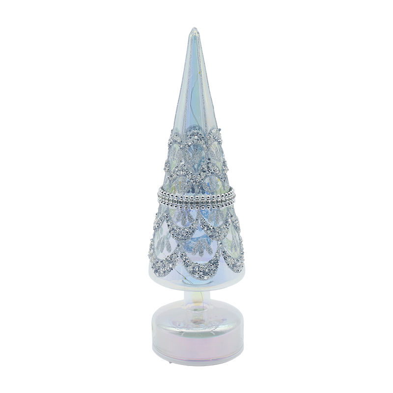 10×30cm LEDライト付き回転クリスマスガラスツリー 虹色のお祭り装飾
