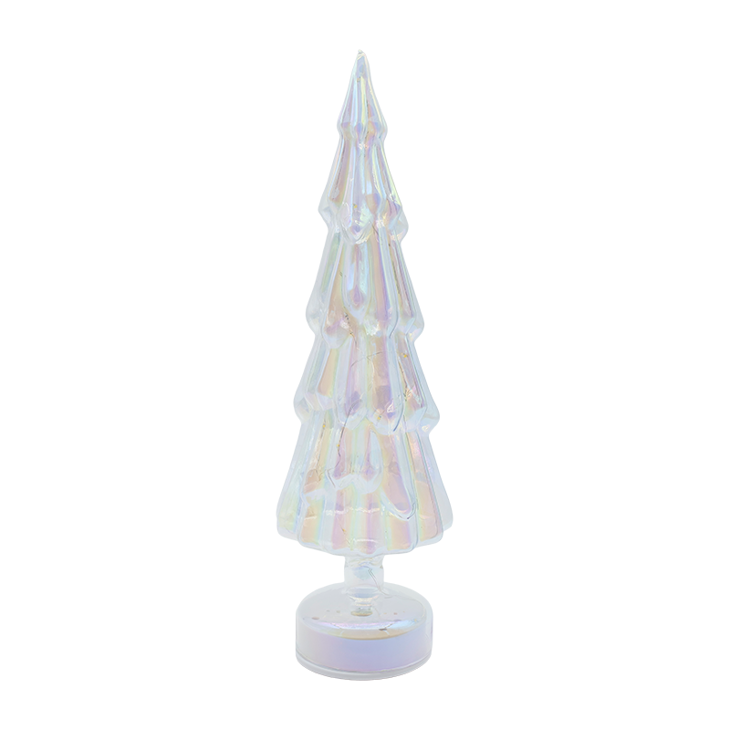 10×35cm 回転透明ガラスクリスマスツリー 温かみのあるLEDグロー付き
