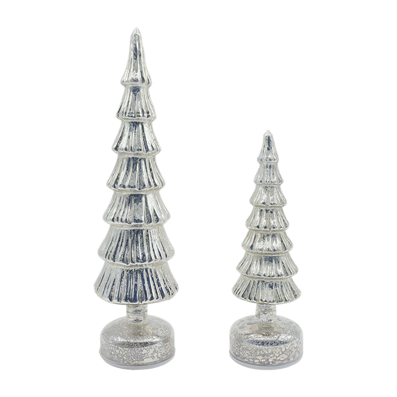 10×28 & 10×33cm 回転ガラスクリスマスツリーセット - 2ピースのお祝い装飾