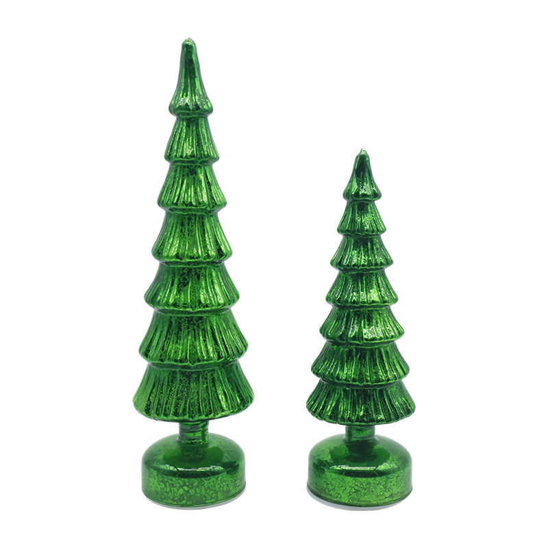 10×28 & 10×33cm 回転ガラスクリスマスツリーセット - 2ピースのお祝い装飾