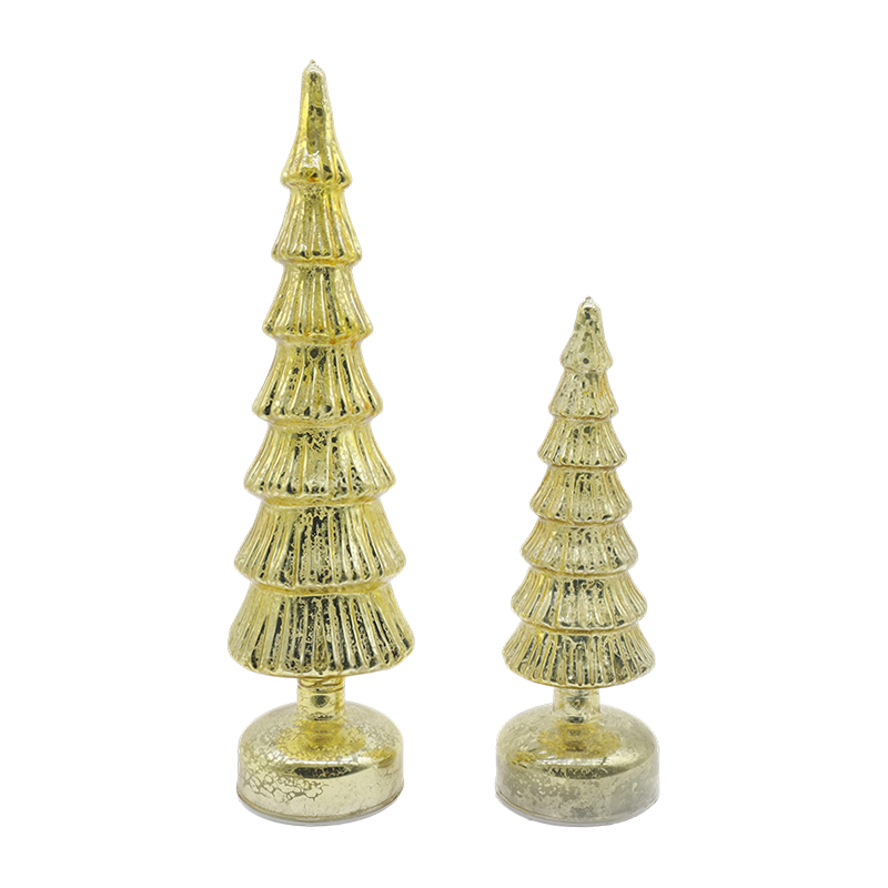 10×28 & 10×33cm 回転ガラスクリスマスツリーセット - 2ピースのお祝い装飾