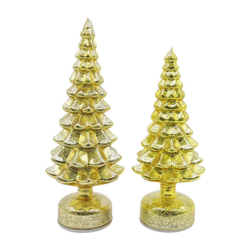 12×23 & 13×28cm 回転LEDクリスマスガラスツリー 2点セット - お祝いの装飾