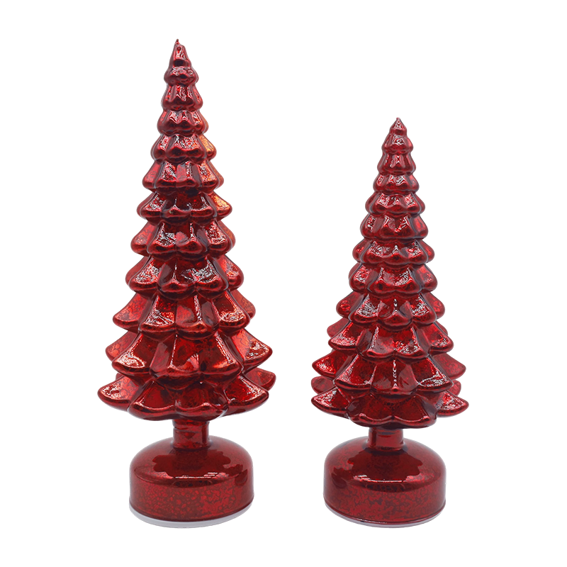 12×23 & 13×28cm 回転LEDクリスマスガラスツリー 2点セット - お祝いの装飾