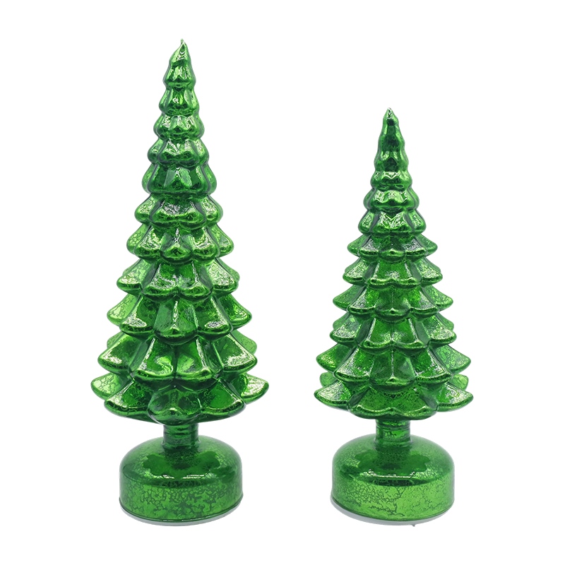 12×23 & 13×28cm 回転LEDクリスマスガラスツリー 2点セット - お祝いの装飾