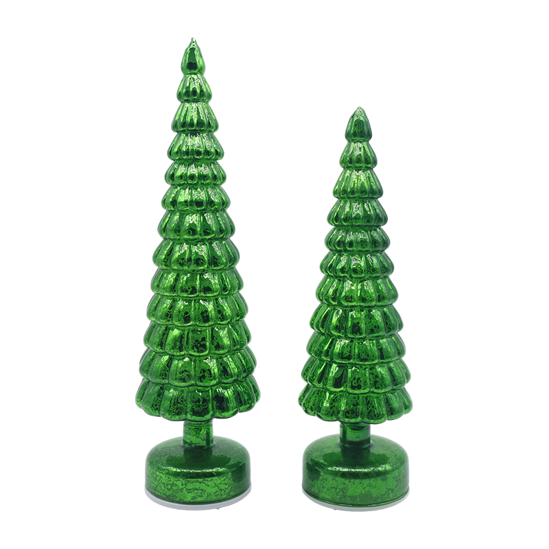 10×38 & 10×33cm LEDライトアップ回転クリスマスガラスツリー卓上装飾品