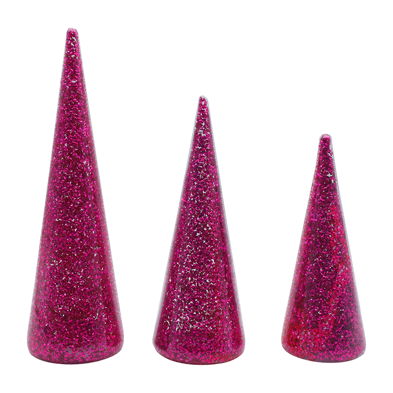 8×20/9×25/10×30cm LEDライト内蔵グリッターガラスクリスマスツリー3点セット