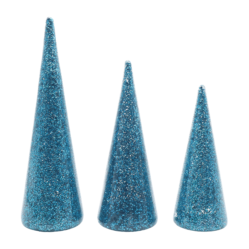 8×20/9×25/10×30cm LEDライト内蔵グリッターガラスクリスマスツリー3点セット