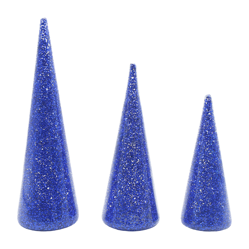 8×20/9×25/10×30cm LEDライト内蔵グリッターガラスクリスマスツリー3点セット