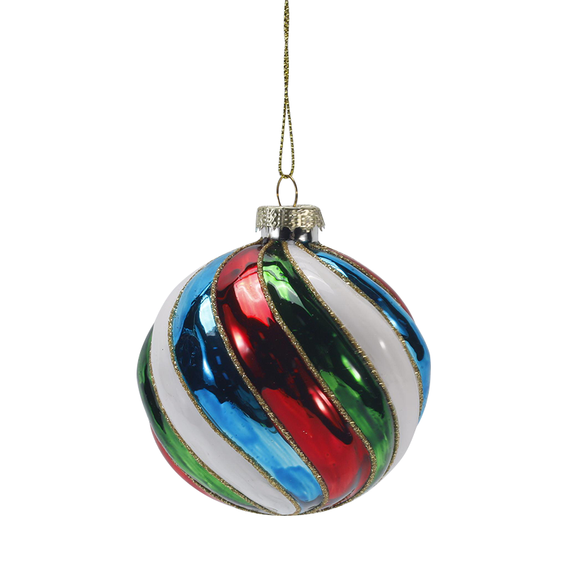 8cmレトロストライプクリスマスガラスボールオーナメントセット