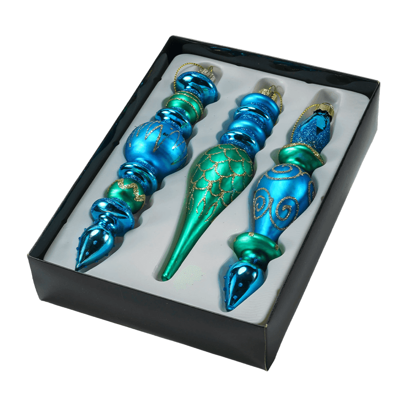 15cm 手吹きフィニアル クリスマス ガラス オーナメント セット (3/4 個)