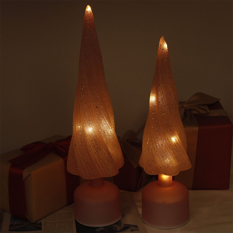 10×33cm & 10×38cm サイズ LEDライト付きお祝い回転式ガラスクリスマスツリー