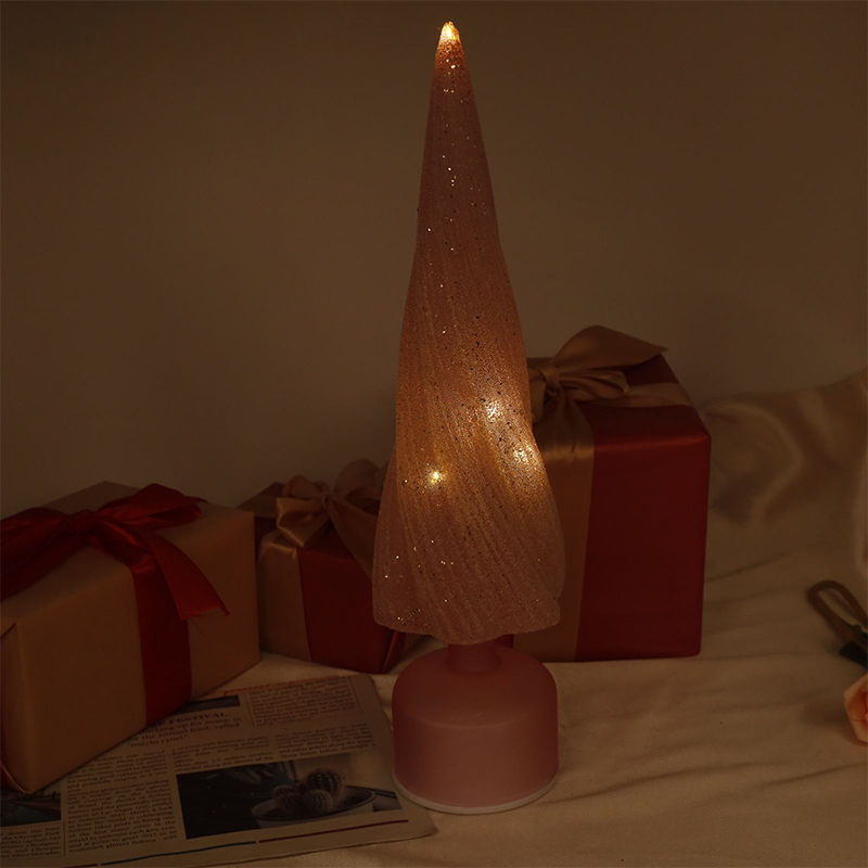10×33cm & 10×38cm サイズ LEDライト付きお祝い回転式ガラスクリスマスツリー